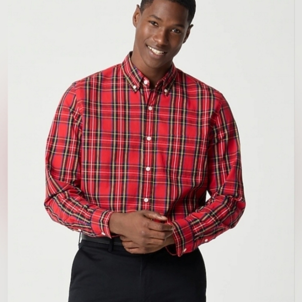 J. Crew Men's Classic Red Tartan Plaid Button Front Shirt Size L Preppy